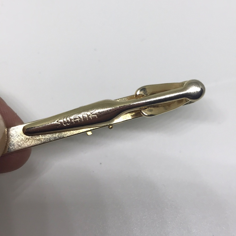 Swank Vintage Tie Clip Gold w Ruby Red Color Stone - Picture 4 of 7
